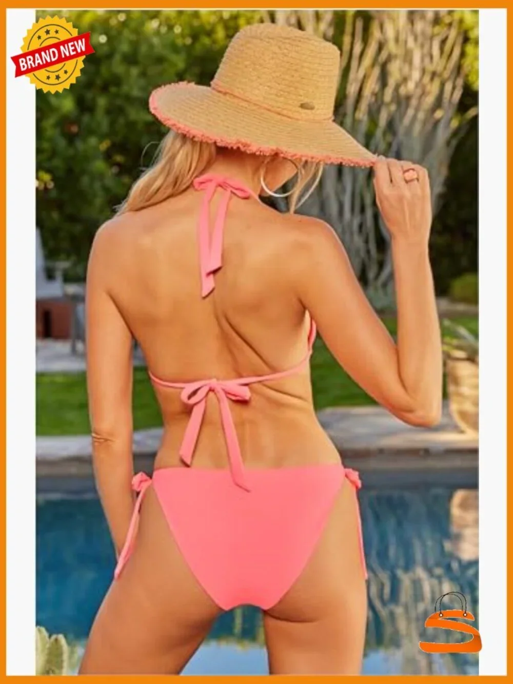 Adjustable Triangle Bikini Top with Removable Cups, UPF 50, Size D